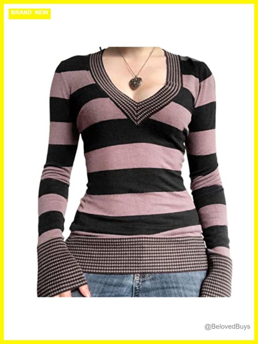 Women Y2K Ribbed Knit Long Sleeve V Neck Top Fairy Grunge Shirt